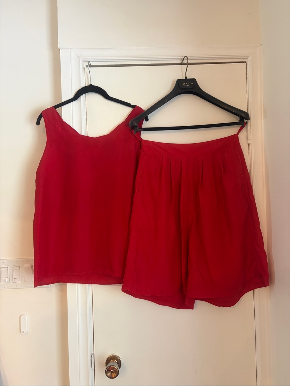 Vintage Silk Red Two-Piece Tank Top & Shorts Set